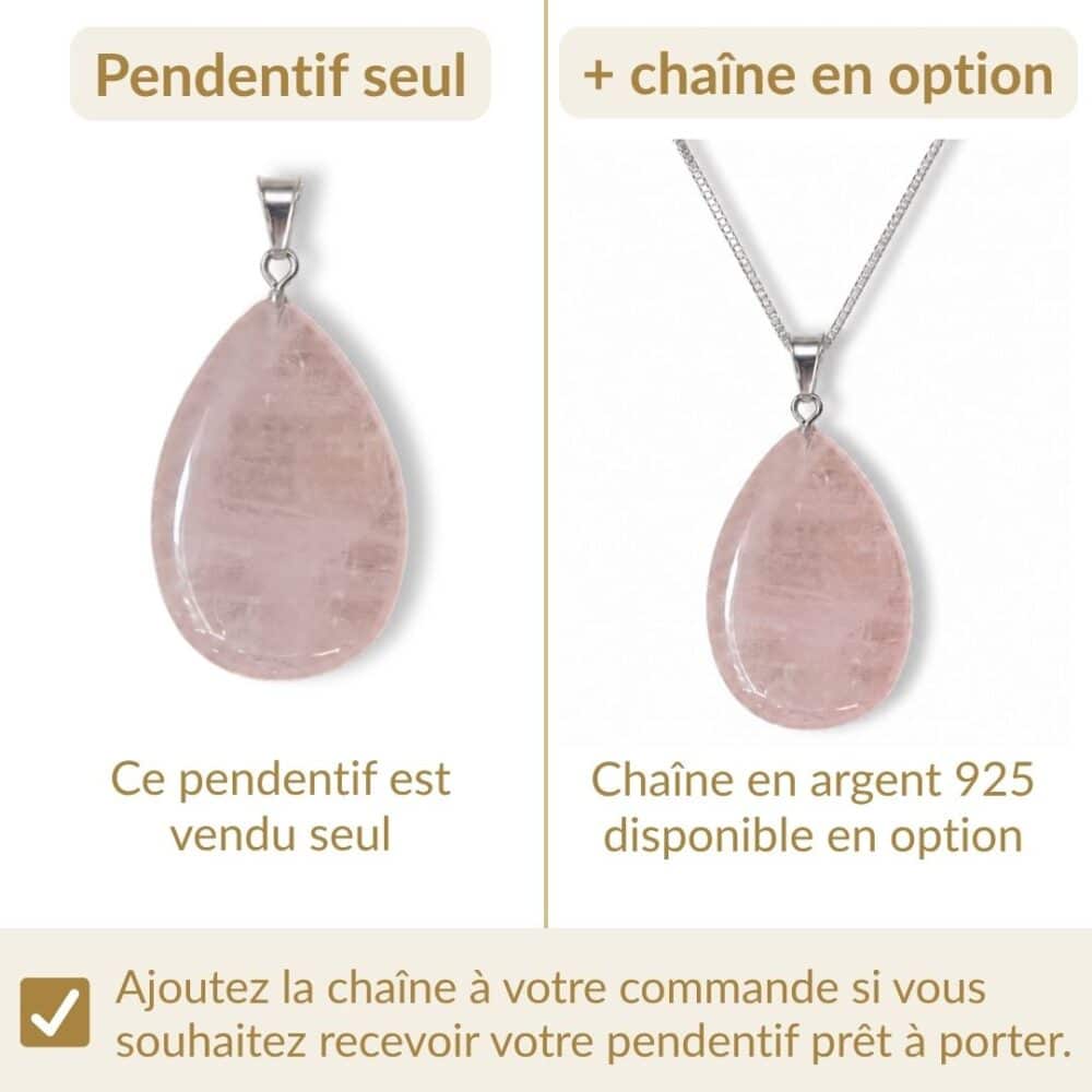 pendentif quartz rose avec ou sans chaîne option
