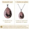 pendentif rhodonite avec ou sans chaîne option