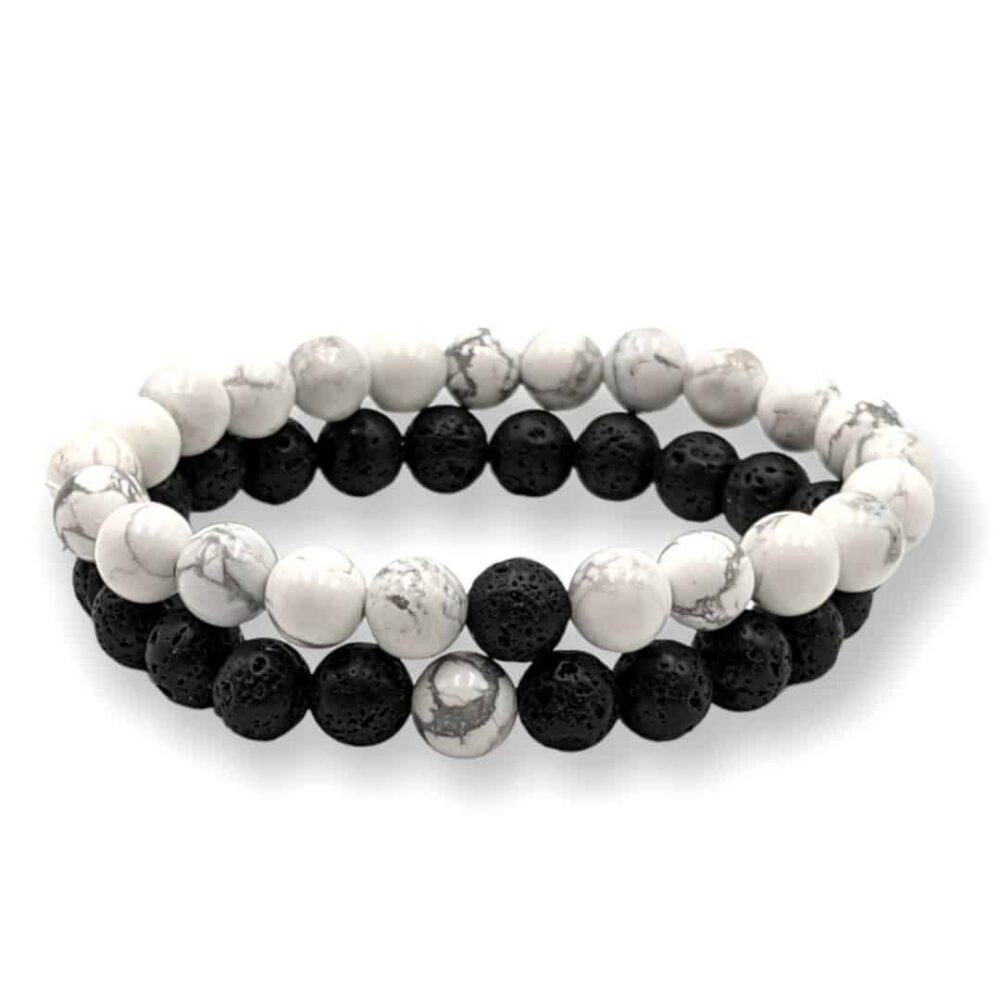 bracelets duo couple howlite pierre de lave