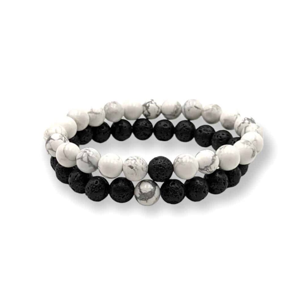 bracelets duo couple howlite pierre de lave