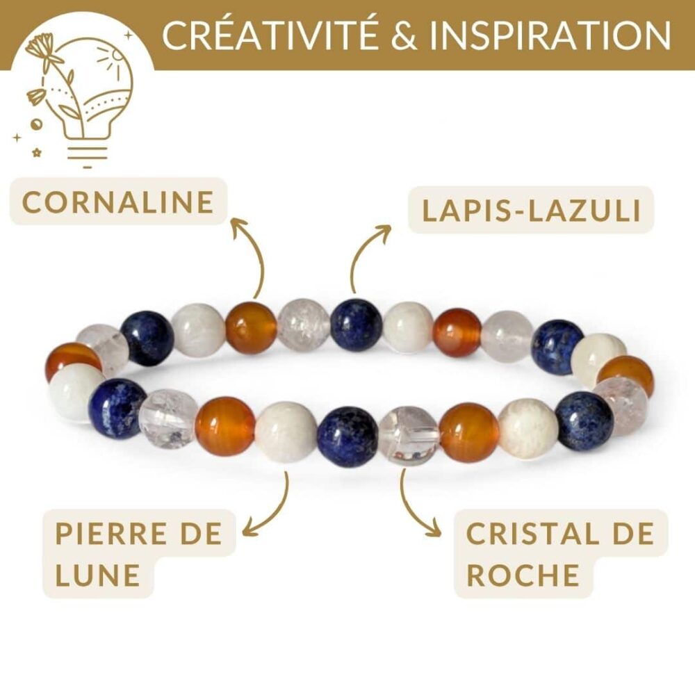 bracelet pierres creativite inspiration cornaline lapis lazuli pierre de lune cristal de roche pour trouver inspiration et nouvelles idees
