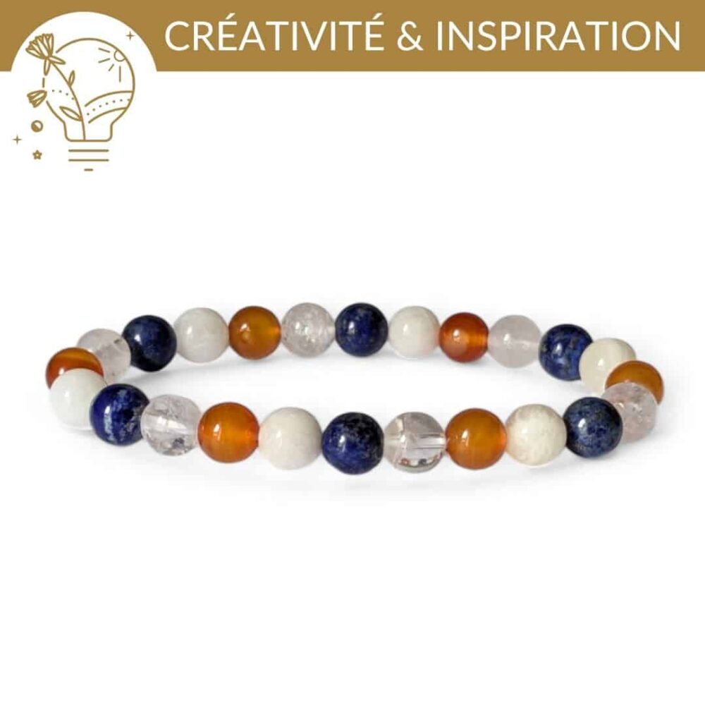 bracelet creativite inspiration pierres naturelles cornaline lapis lazuli pierre de lune cristal de roche pour stimuler la creativite
