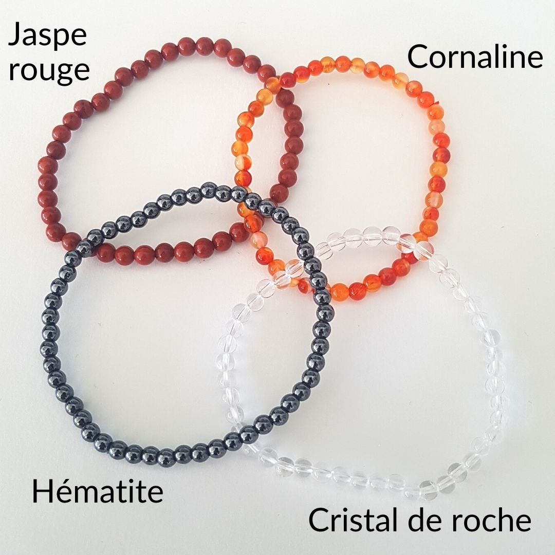 Bracelet Oeil de Tigre Hematite Cornaline Obsidienne Jaspe Rouge anti stress 