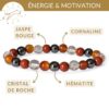 bracelet pierres energie motivation jaspe rouge cornaline hematite cristal de roche pour booster energie et passage a l action