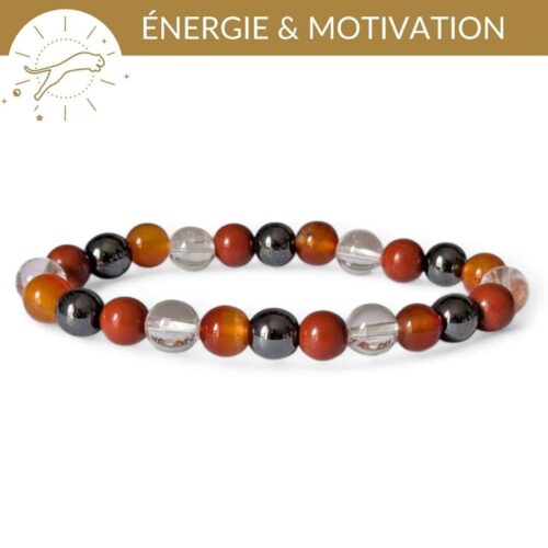 bracelet energie motivation pierres naturelles jaspe rouge cornaline hematite cristal de roche pour retrouver energie et dynamisme