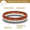bracelets pierres energie motivation jaspe rouge cornaline hematite cristal de roche vitalite et motivation