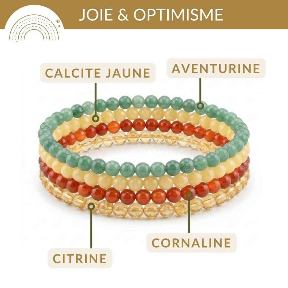 bracelets pierres joie optimisme aventurine calcite cornaline citrine energie positive bonheur et vitalite
