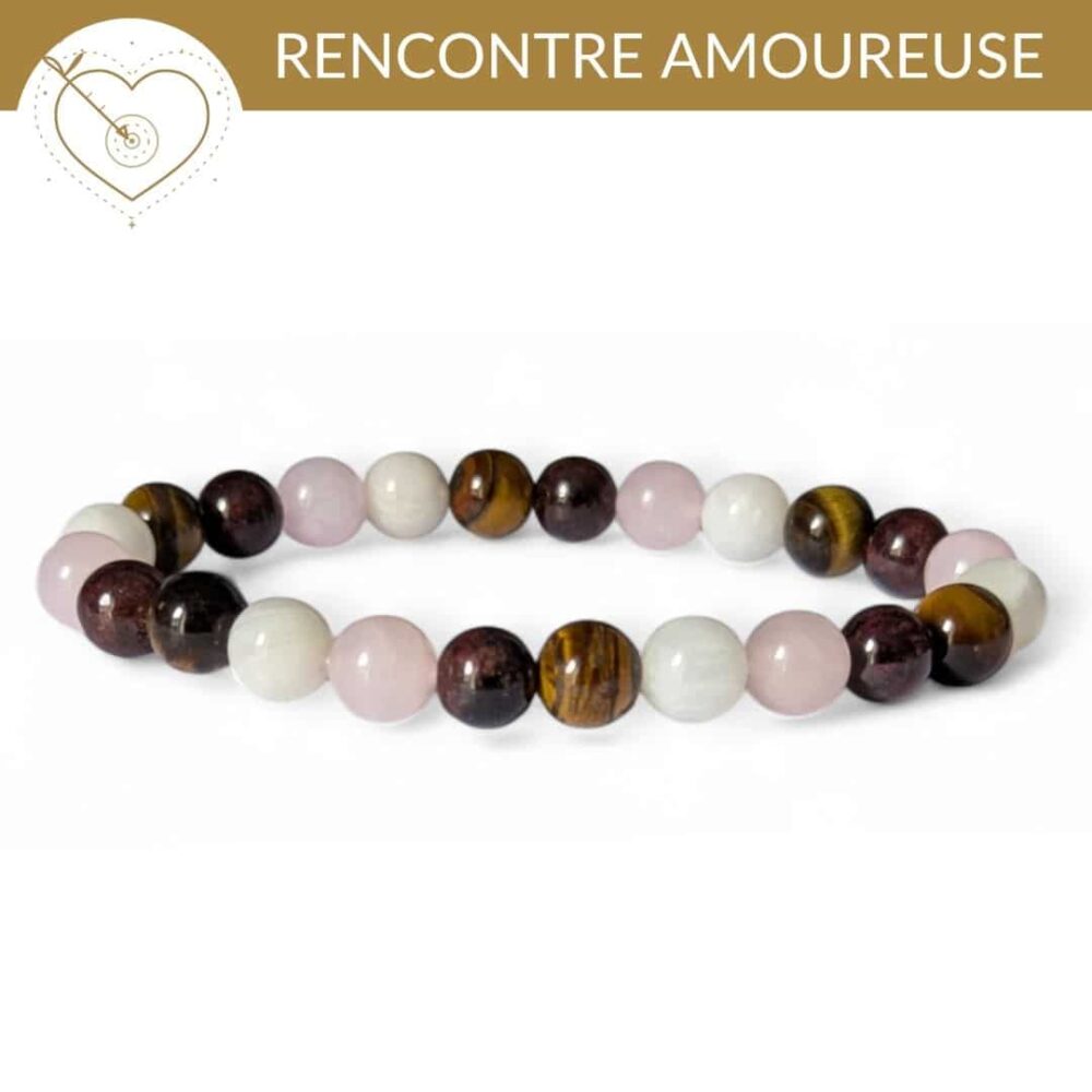 bracelet rencontre amoureuse pierres naturelles quartz rose pierre de lune grenat oeil de tigre