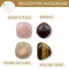 kit 4 pierres rencontre amoureuse quartz rose pierre de lune grenat oeil de tigre