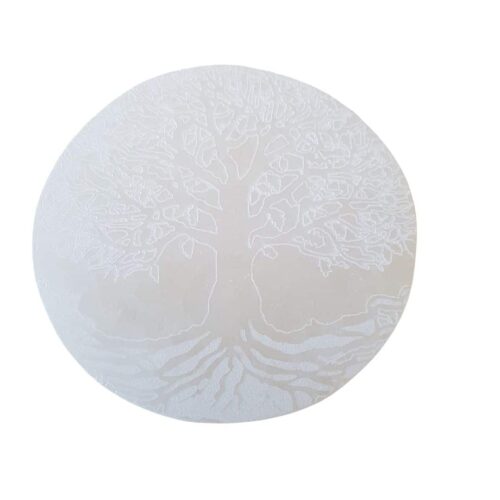 Plaque ronde de Sélénite - arbre de vie