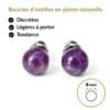 boucles oreilles puces améthyste naturelle vue face