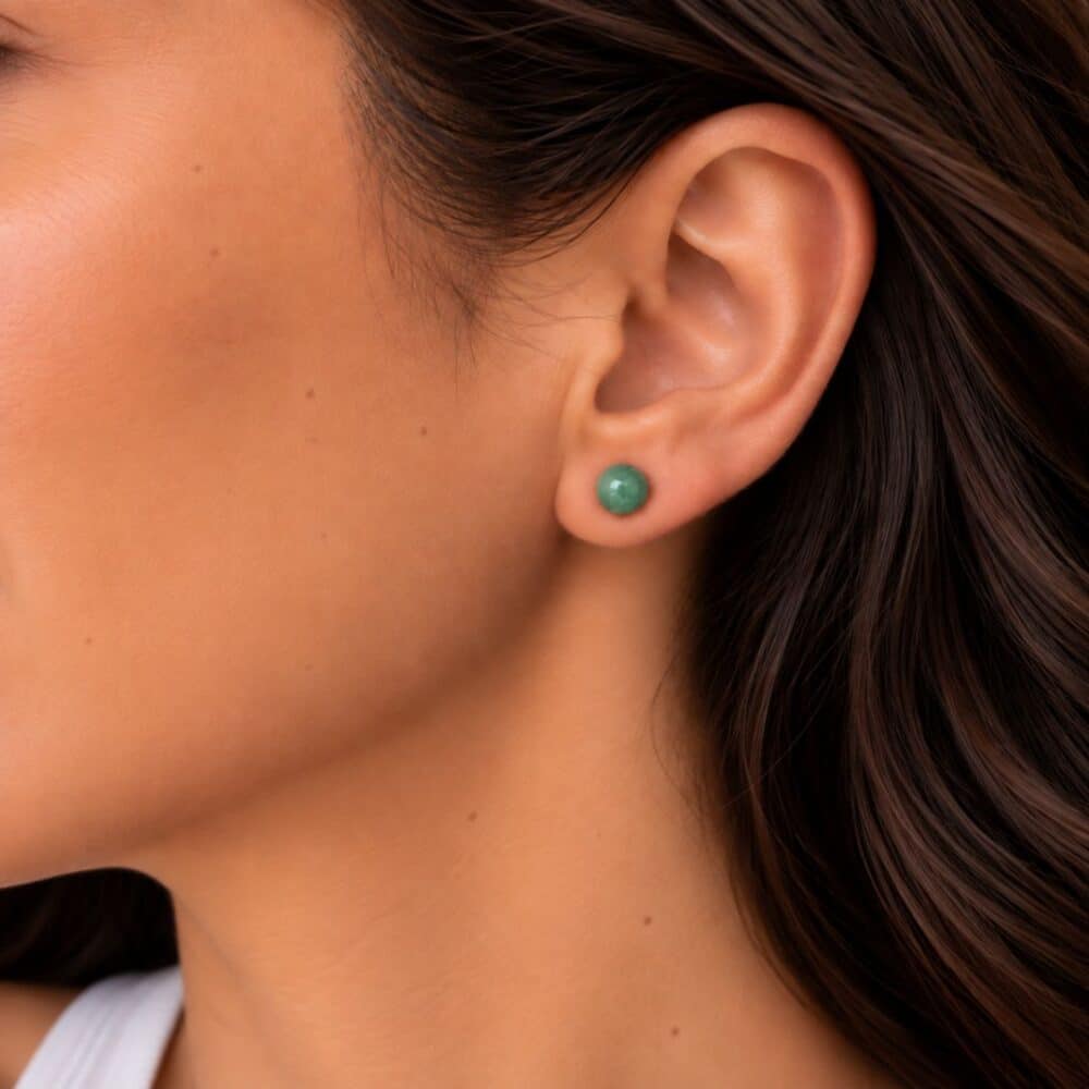 boucles oreilles puces aventurine naturelle portees 6mm