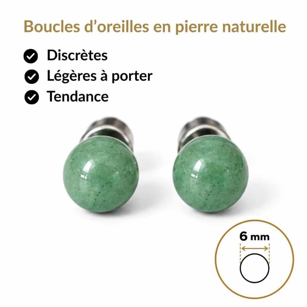 boucles oreilles puces aventurine naturelle vue face