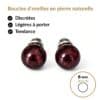 boucles oreilles puces grenat naturel vue face