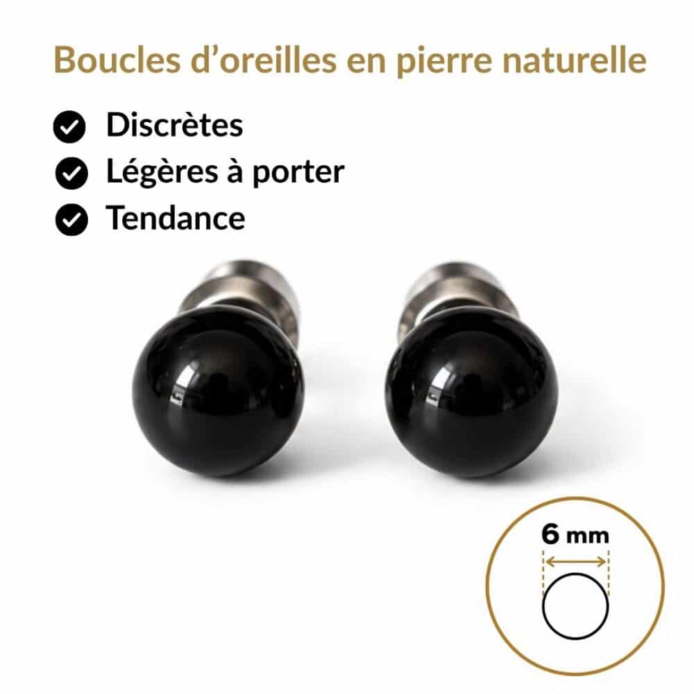 boucles oreilles puces obsidienne naturelle vue face