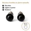 boucles oreilles puces obsidienne naturelle vue face