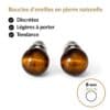 boucles oreilles puces oeil de tigre naturelle vue face