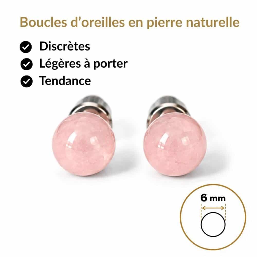 boucles oreilles puces quartz rose naturel vue face