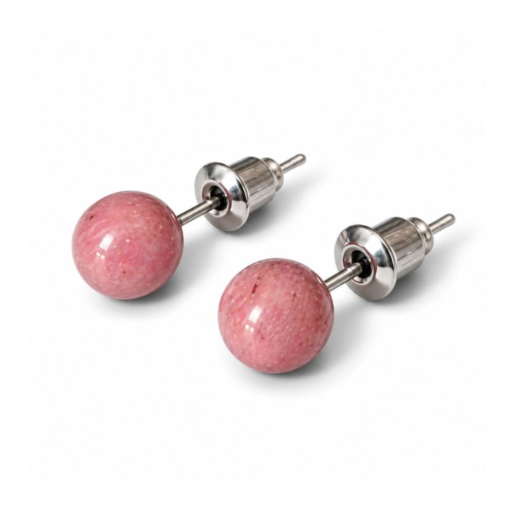 boucles oreilles puces rhodonite naturelle garaulion
