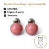 boucles oreilles puces rhodonite naturelle vue face