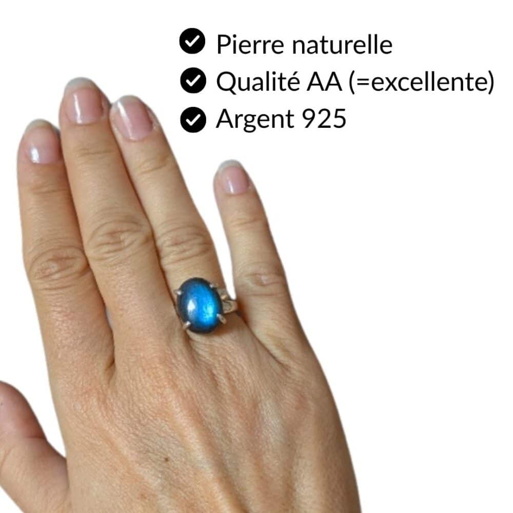 Bague labradorite pierre naturelle qualité AA argent 925 bijou lithothérapie Garaulion