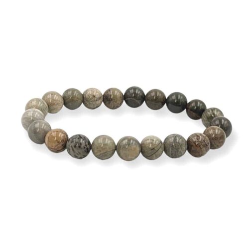 Bracelet Jaspe feuille d’argent  8 mm