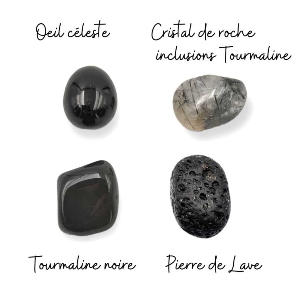 oeil céleste cristal de roche tourmaline pierre de lave tourmaline noire