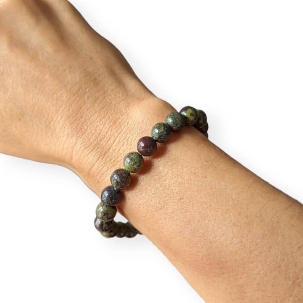 Bracelet Perles En Jaspe Sang De Dragon Naturel, Fait Main Sur Mesure, Sans Fermoir (élastique)