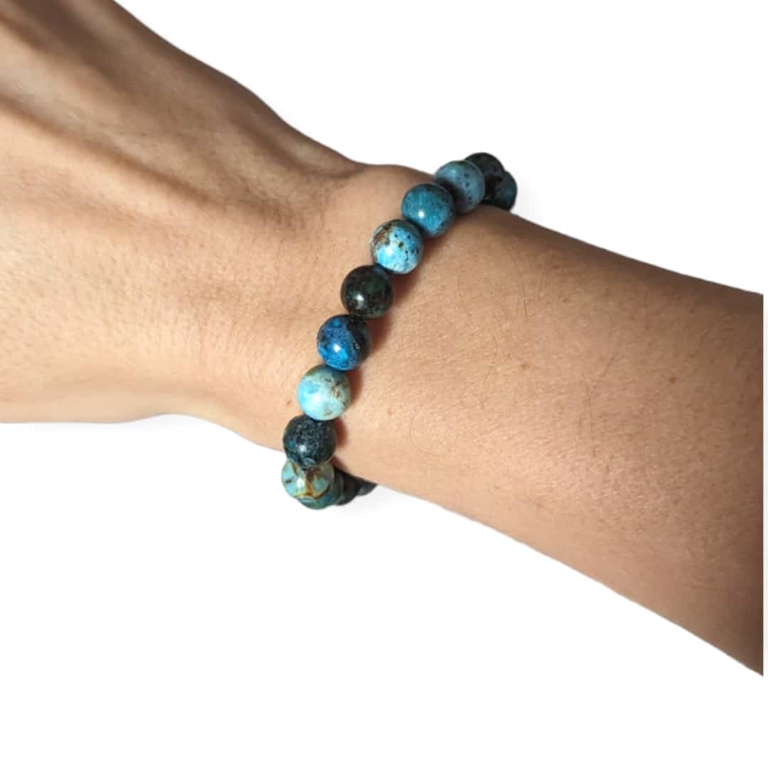 Bracelet Bleuet Jade blanche et Angélite bleue 8mm Pierre naturelle