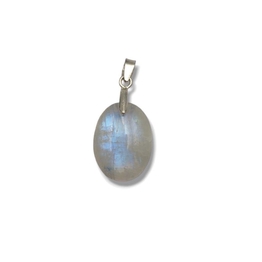 Collier Pendentif En Pierre De Lune Aura Argenté - Chaîne De 46 Cm, Fermoir Homard, Style Art