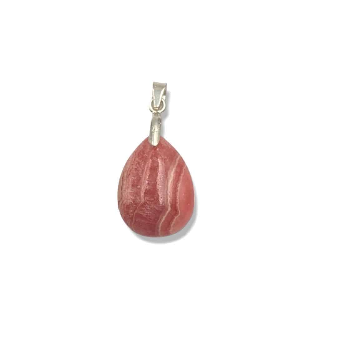 Pendentif Rhodochrosite Goutte Lebensquelle - Pierre Naturelle Avec Cordon Coton 100cm
