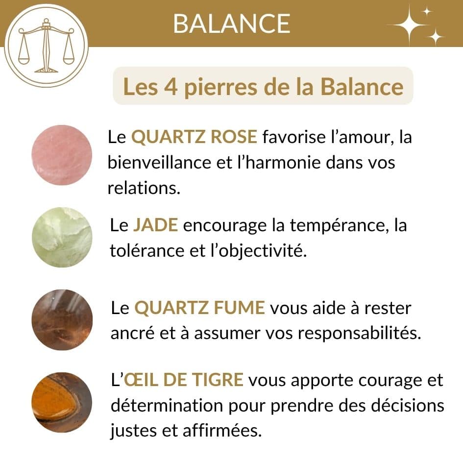 quelle pierre pour le signe balance quartz rose jade oeil de tigre quartz fumé lithotherapie balance harmonie et equilibre