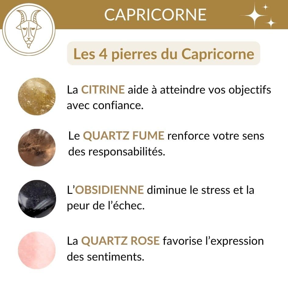 quelle pierre pour le signe capricorne quartz fumé citrine, obsidienne quartz rose lithotherapie capricorne ancrage et discipline