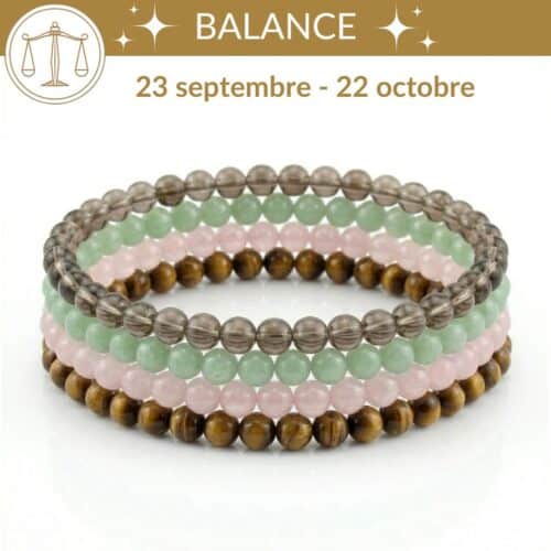 bracelets astro balance pierres naturelles quartz rose quartz fumé jade oeil de tigre lithotherapie signe astrologique balance