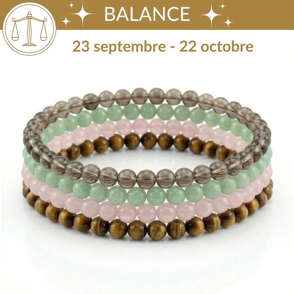 bracelets astro balance pierres naturelles quartz rose quartz fumé jade oeil de tigre lithotherapie signe astrologique balance