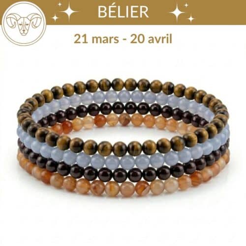 bracelets astro belier pierres naturelles calcédoine oeil de tigre cornaline grenat lithotherapie signe astrologique belier