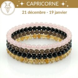 bracelets astro capricorne pierres naturelles quartz fumé citrine, obsidienne quartz rose lithotherapie signe astrologique capricorne