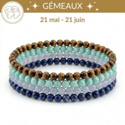 bracelets astro gemeaux pierres naturelles lapis lazuli calcedoine amazonite oeil de tigre lithotherapie signe astrologique gemeaux