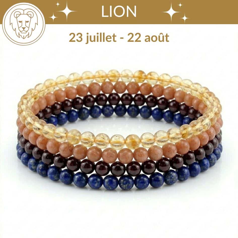 bracelets astro lion pierres naturelles pierre de soleil citrine grenat lapis lazuli lithotherapie signe astrologique lion