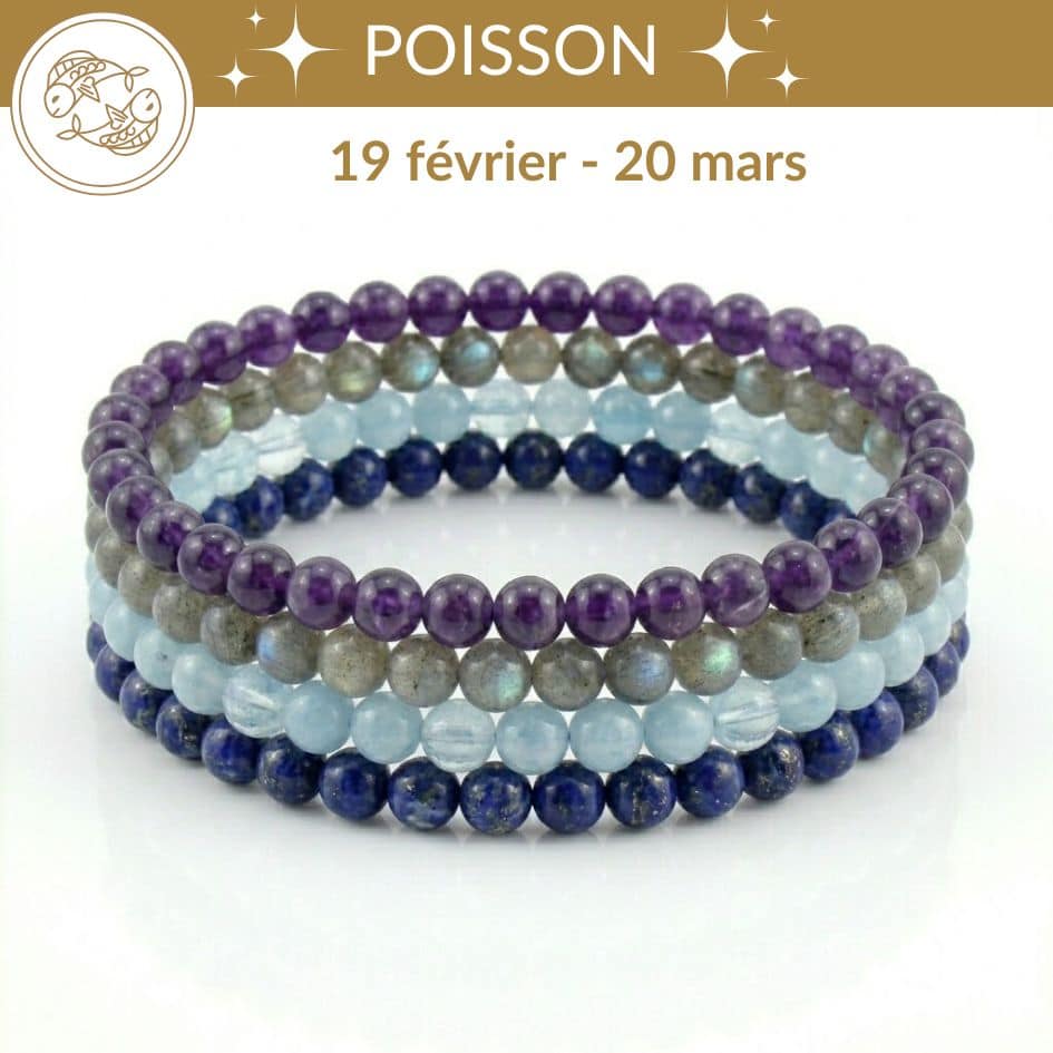 bracelets astro poissons pierres naturelles aigue marine labradorite lapis lazuli amethyste lithotherapie signe astrologique poissons