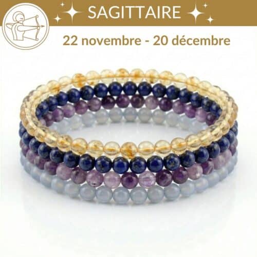 bracelets astro sagittaire pierres naturelles lapis amethyste calcédoine oeil de tigre lithotherapie signe astrologique sagittaire