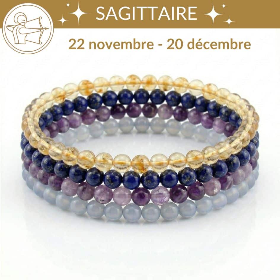 bracelets astro sagittaire pierres naturelles lapis amethyste calcédoine oeil de tigre lithotherapie signe astrologique sagittaire