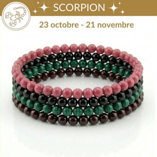 bracelets astro scorpion pierres naturelles obsidienne rhodonite grenat malachite lithotherapie signe astrologique scorpion