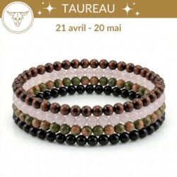 bracelets astro taureau pierres naturelles oeil de taureau tourmaline noire quartz rose unakite lithotherapie signe astrologique taureau