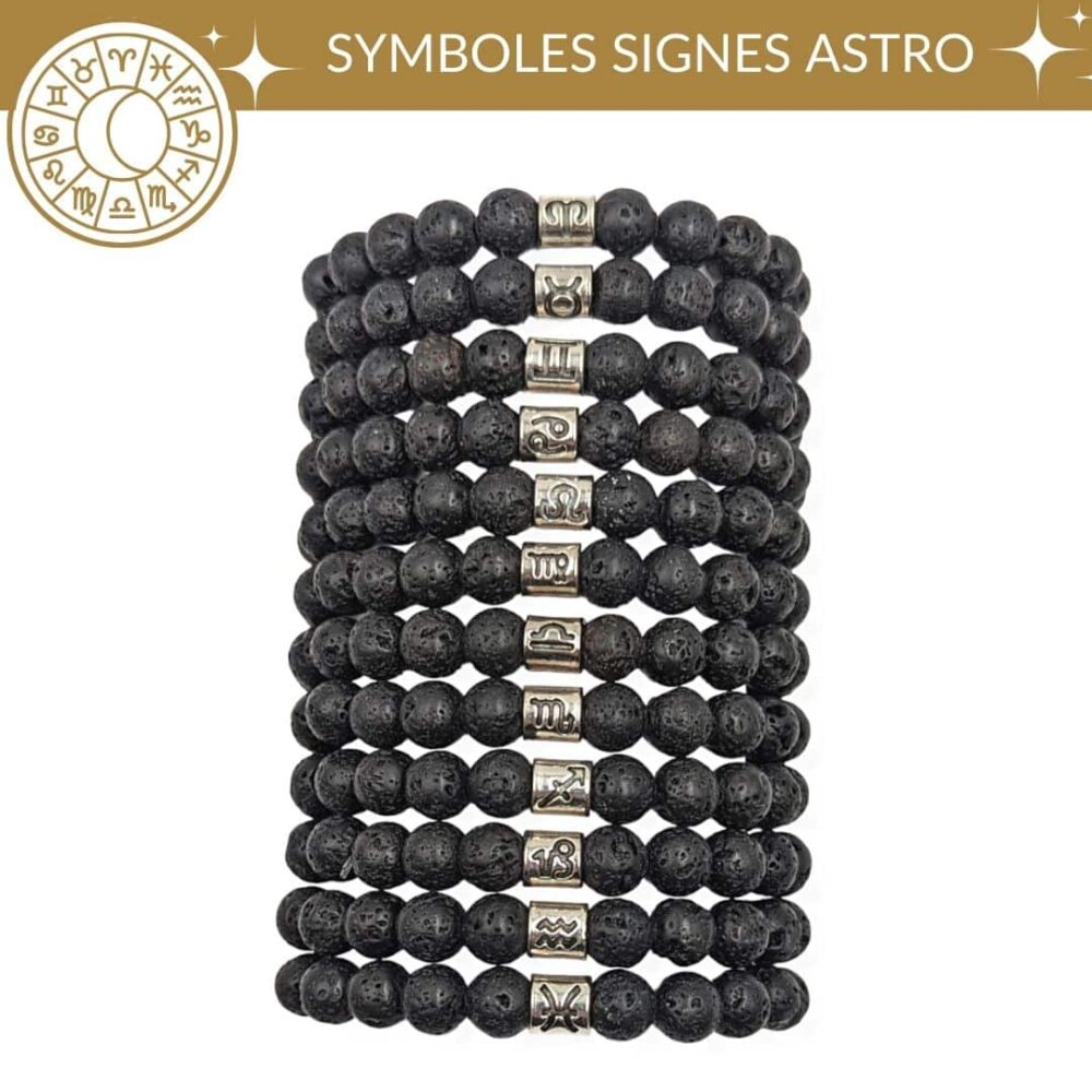 Bracelets symbole signe astrologique et Pierre de lave