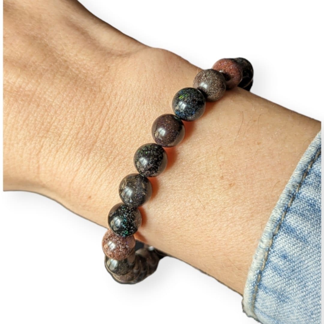 Bracelet Extensible En Opale Naturelle Biseautée - Bleu, Largeur 20mm, Fait Main France