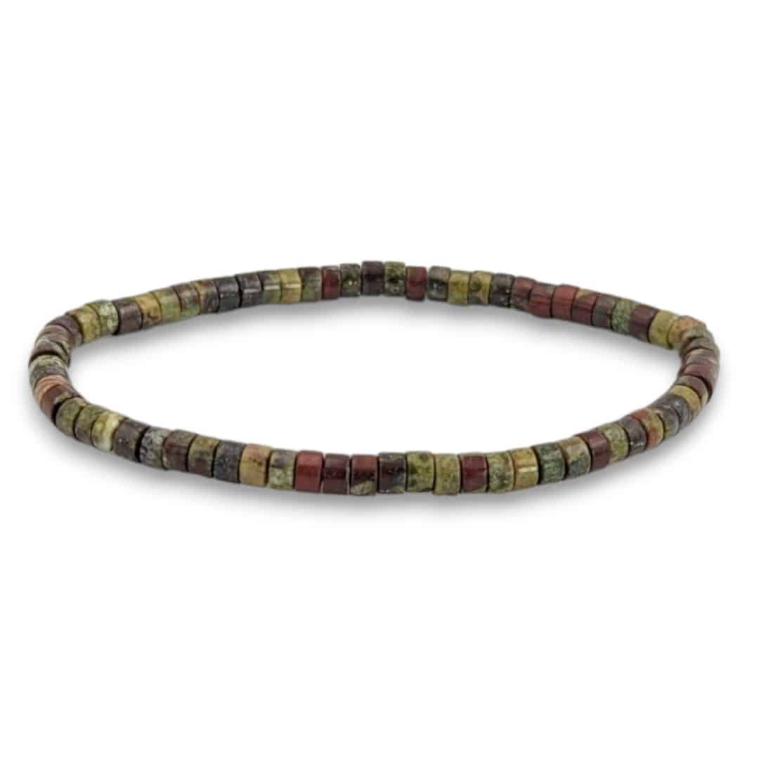 Bracelet Perles En Jaspe Sang De Dragon Naturel, Fait Main Sur Mesure, Sans Fermoir (élastique)