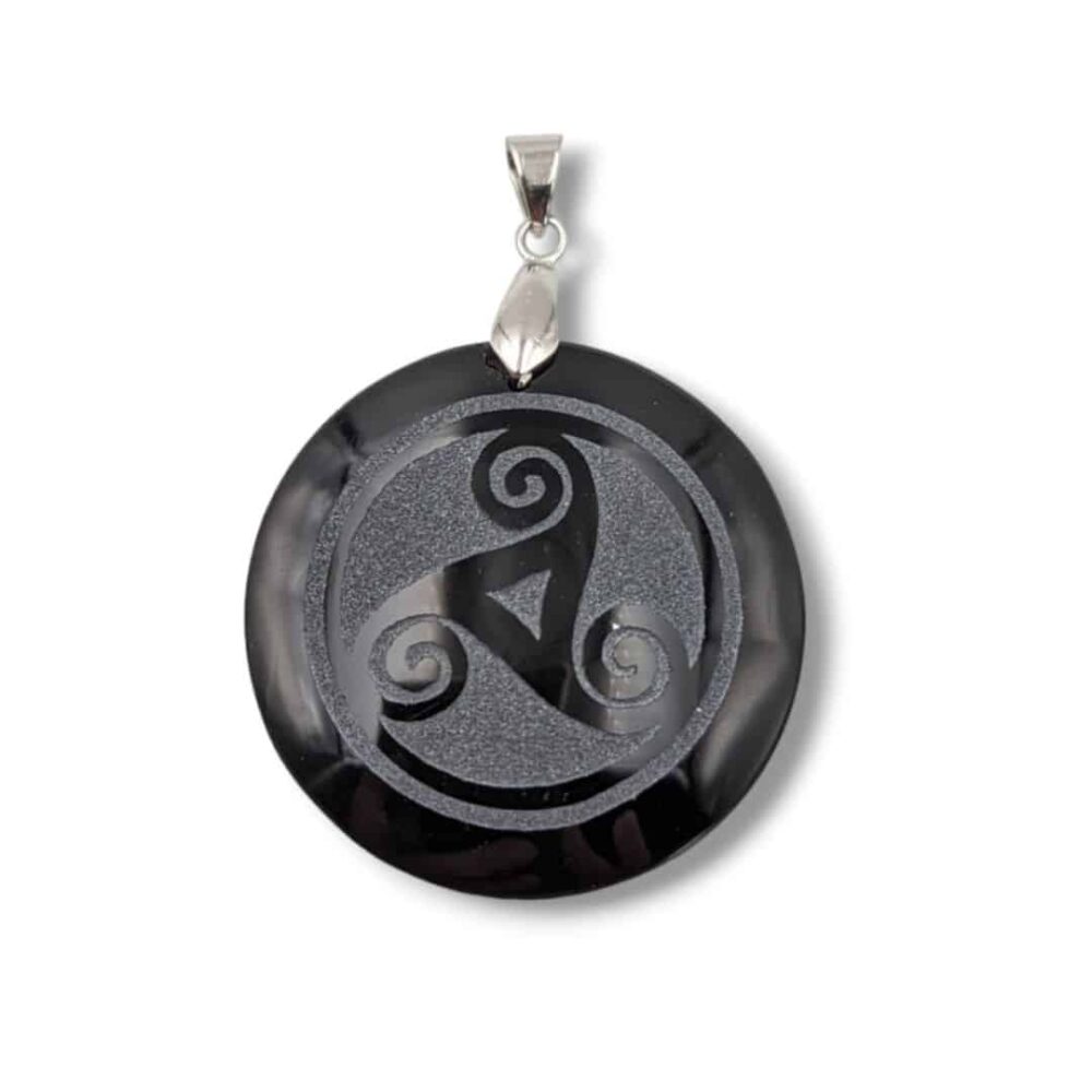 Pendentif Triskel Obsidienne