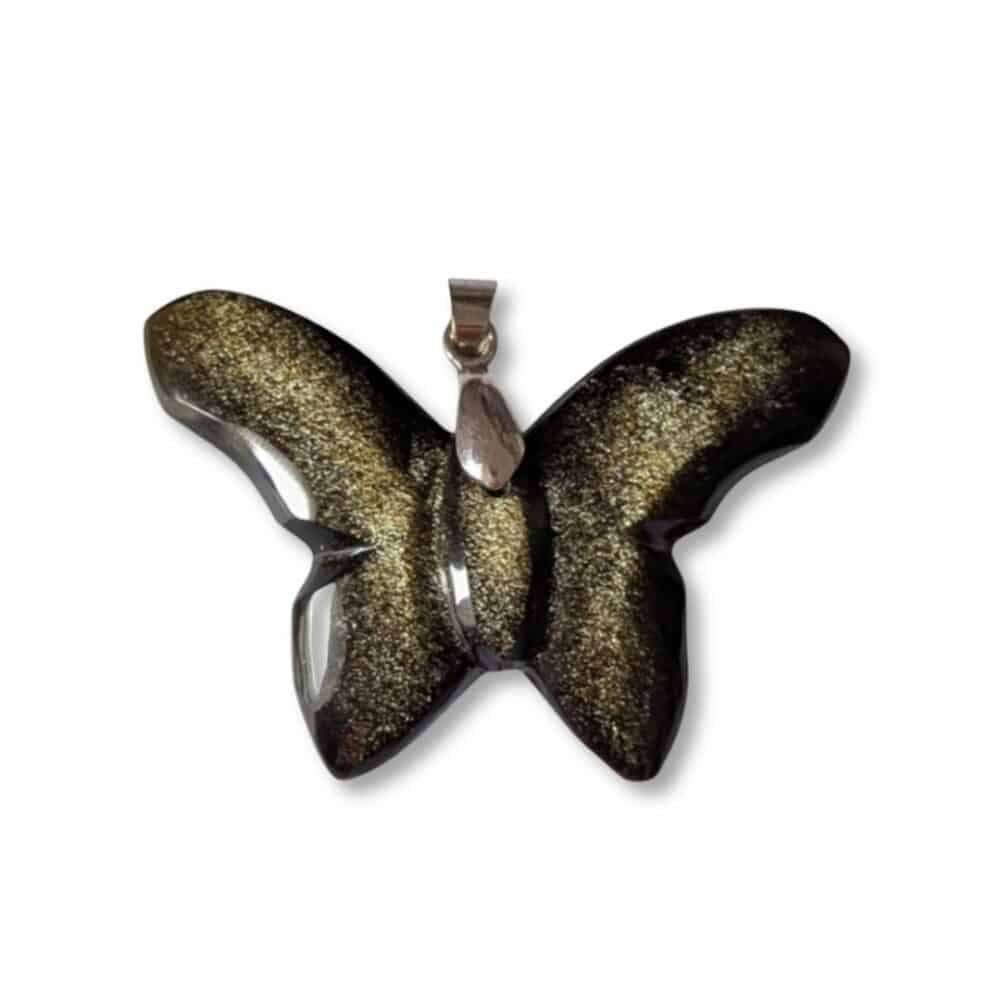 pendentif papillon obsidienne dorée
