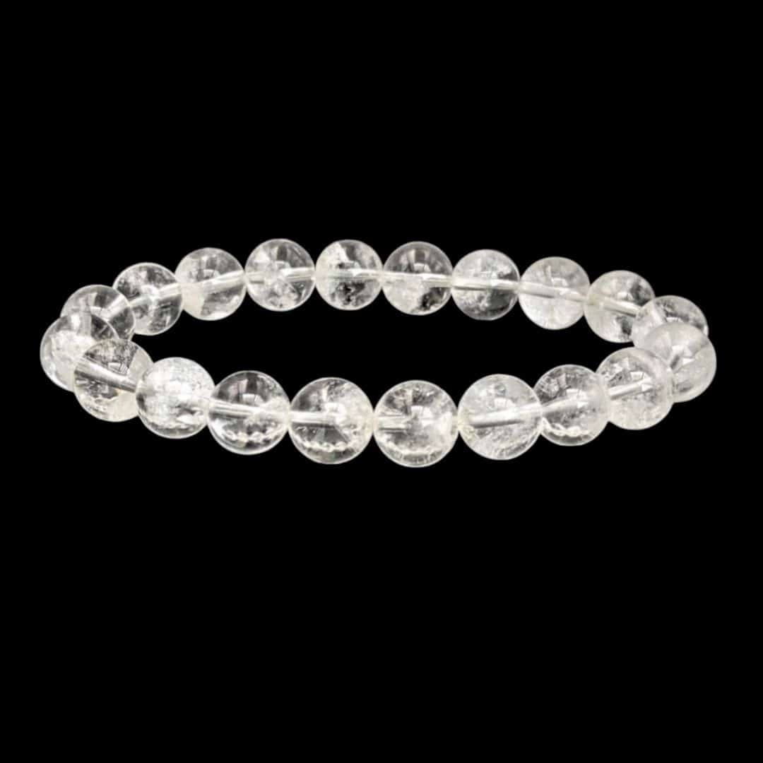 Bracelet Pierre Naturelle Quartz Fantôme Vert Du Brésil - Perles Bois 8 Mm - Fait Main En France